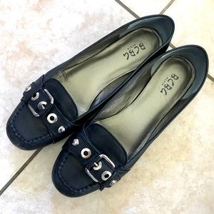 BCBG Paris Leather Buckled Loafers with Stud Heels